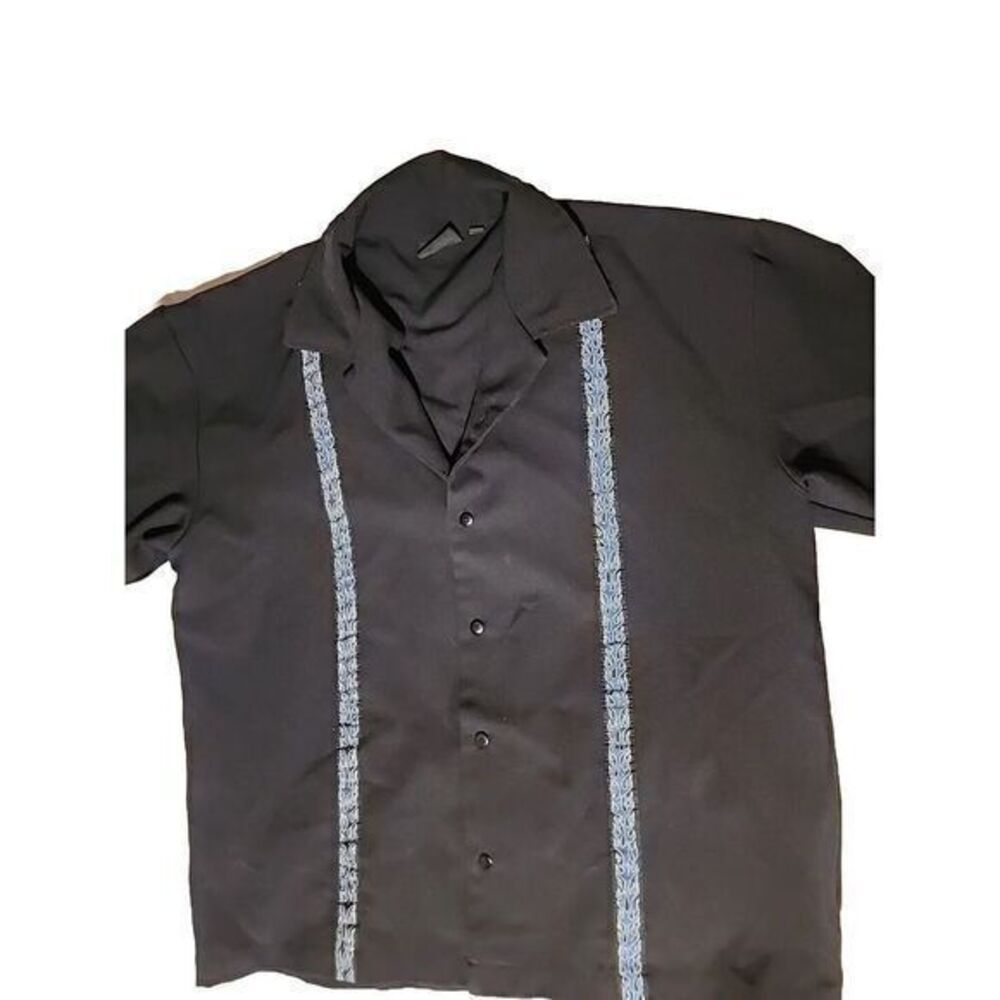 Venue‎ Vintage Blue Flame Shirt Size L BLACK Button Up Short Sleeve